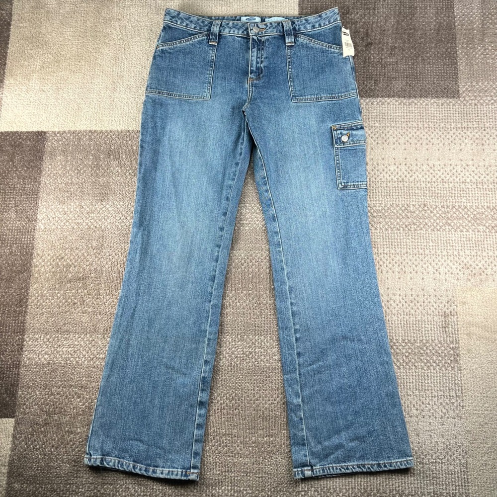 NWT Y2K Old Navy Vintage 2002 Stretch Cargo Flare Jeans Blue Denim Women Size 10